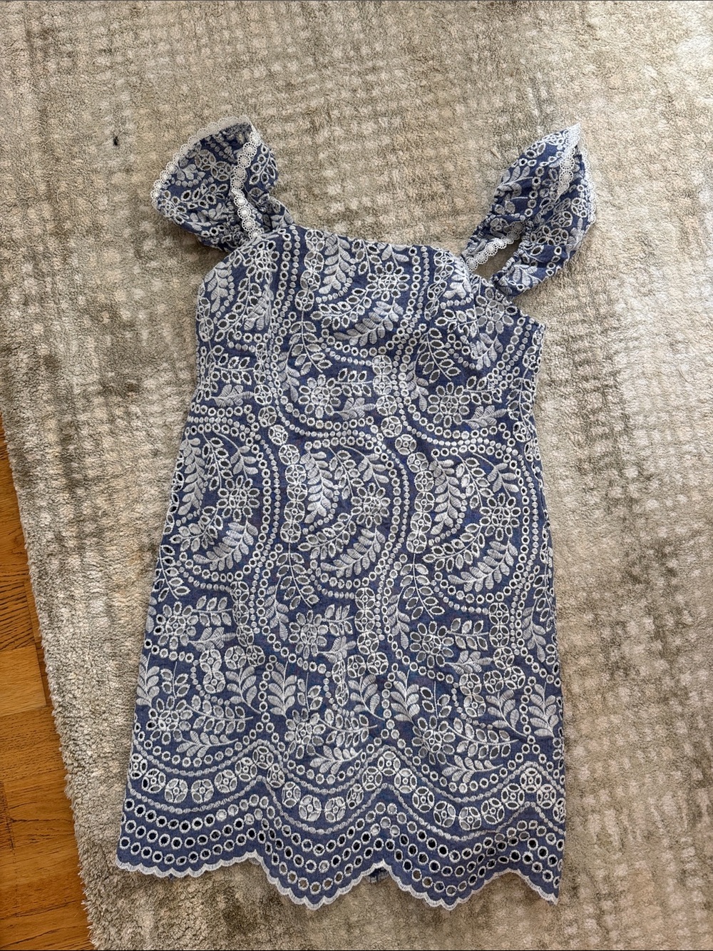 Alice and Olivia Blue and White Floral Eyelet Sundress
